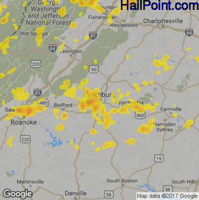 Hail Map for Lynchburg, VA Region on July 21, 2019