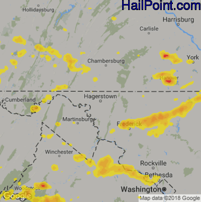 Hail Map for Hagerstown, MD Region on July 21, 2019