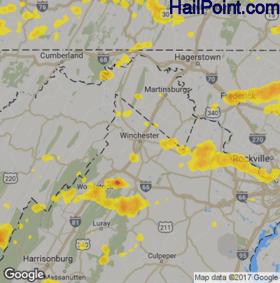 Hail Map for Winchester, VA Region on July 21, 2019 
