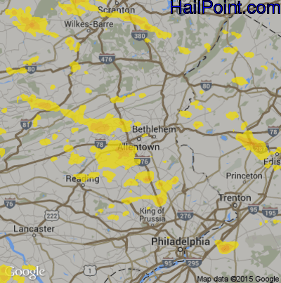 Hail Map for Allentown, PA Region on July 21, 2019
