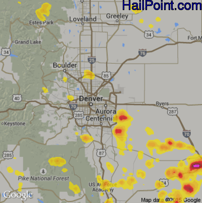 Hail Map for Denver, CO Region on July 21, 2019