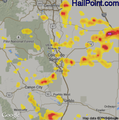 Hail Map for Colorado Springs, CO Region on July 21, 2019