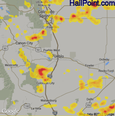 Hail Map for Pueblo, CO Region on July 21, 2019