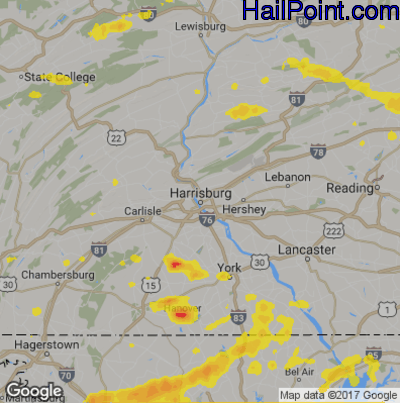 Hail Map for Harrisburg, PA Region on July 21, 2019