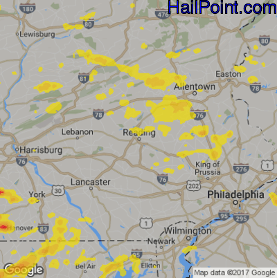 Hail Map for Reading, PA Region on July 21, 2019