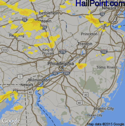 Hail Map for Philadelphia, PA Region on July 21, 2019