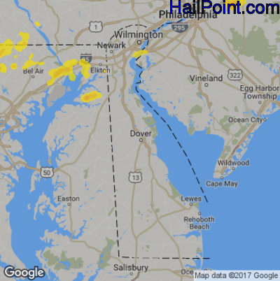 Hail Map for Dover, DE Region on July 22, 2019