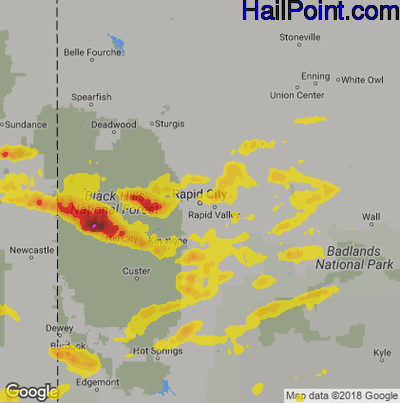 Hail Map for Rapid City, SD Region on July 24, 2019