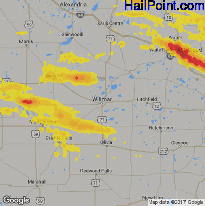 Hail Map for Willmar, MN Region on July 26, 2019