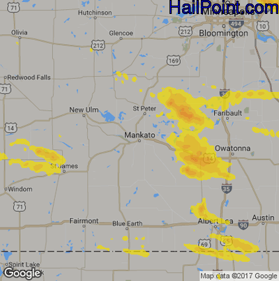 Hail Map for Mankato, MN Region on July 27, 2019