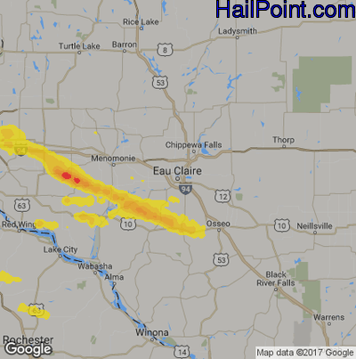 Hail Map for Eau Claire, WI Region on July 27, 2019