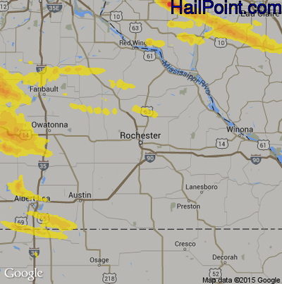 Hail Map for Rochester, MN Region on July 27, 2019