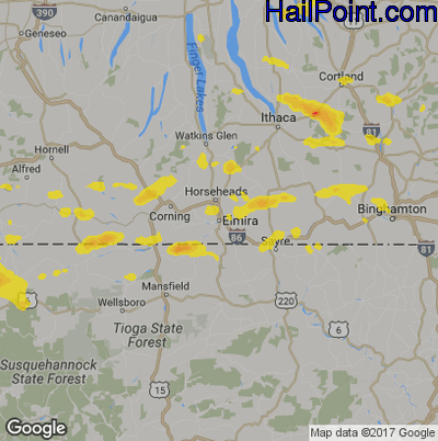 Hail Map for Elmira, NY Region on July 28, 2019