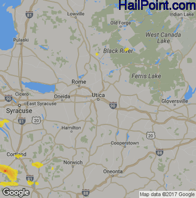 Hail Map for Utica, NY Region on July 28, 2019 