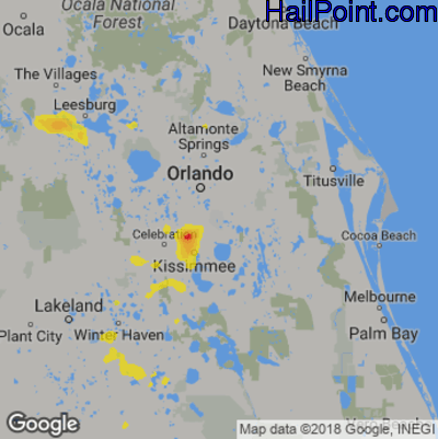 Hail Map for Orlando, FL Region on July 28, 2019