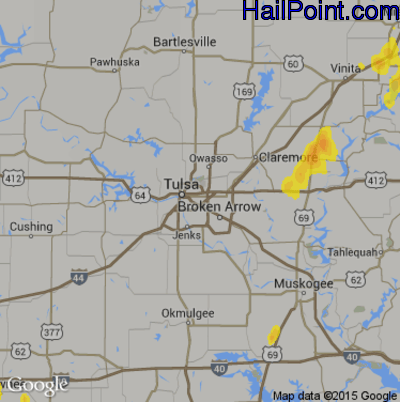 Hail Map for Tulsa, OK Region on July 29, 2019