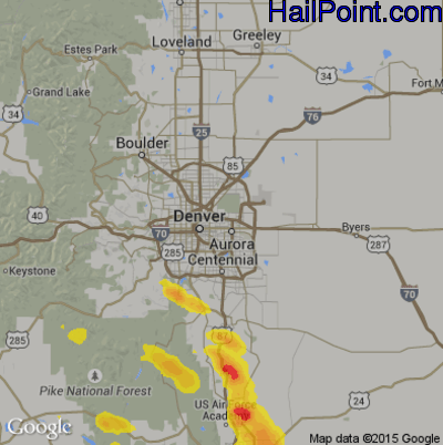Hail Map for Denver, CO Region on July 29, 2019