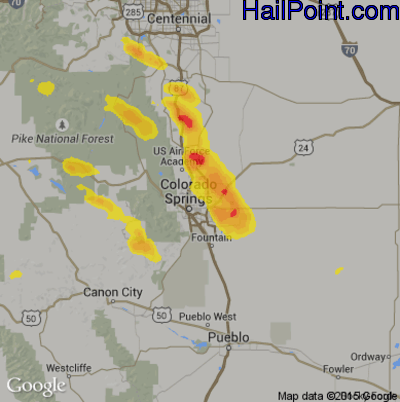 Hail Map for Colorado Springs, CO Region on July 29, 2019