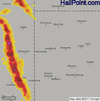 Hail Map for Goodland, KS Region on July 29, 2019