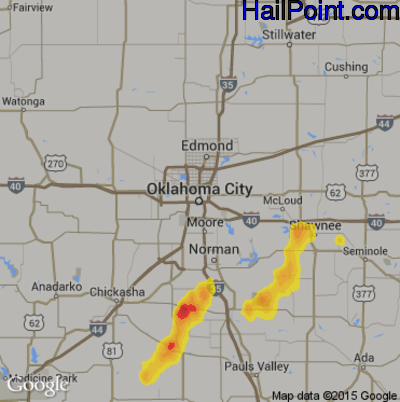 Hail Map for Oklahoma City, OK Region on July 29, 2019