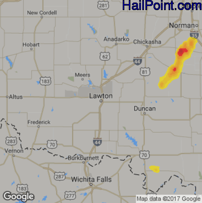Hail Map for Lawton, OK Region on July 29, 2019