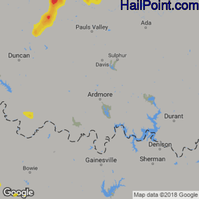 Hail Map for Ardmore, OK Region on July 29, 2019