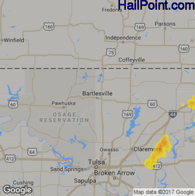Hail Map for Bartlesville, OK Region on July 29, 2019