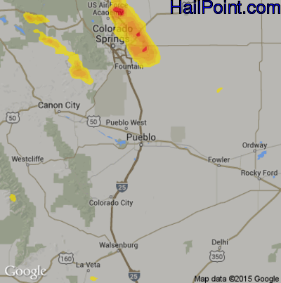 Hail Map for Pueblo, CO Region on July 29, 2019 