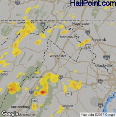 Hail Map for Winchester, VA Region on July 30, 2019