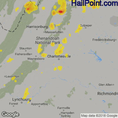 Hail Map for Charlotttesville, VA Region on July 30, 2019