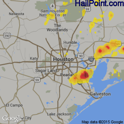 Hail Map for Houston, TX Region on July 30, 2019