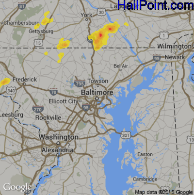 Hail Map for Baltimore, MD Region on July 30, 2019