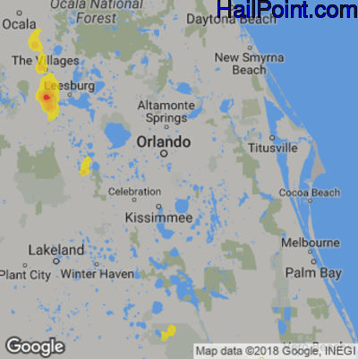 Hail Map for Orlando, FL Region on July 30, 2019