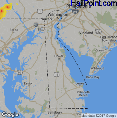 Hail Map for Dover, DE Region on July 30, 2019