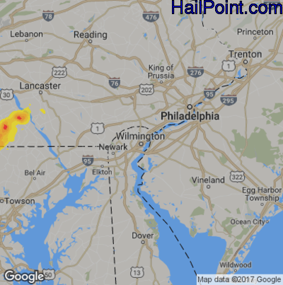 Hail Map for Wilmington, DE Region on July 30, 2019
