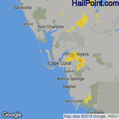 Hail Map for Cape Coral, FL Region on July 30, 2019 