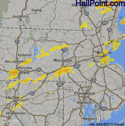 Hail Map for Worcester, MA Region on July 31, 2019