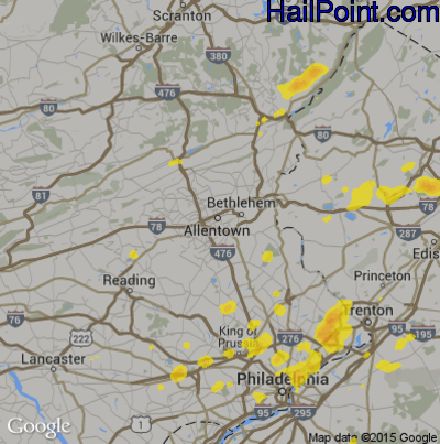 Hail Map for Allentown, PA Region on July 31, 2019 