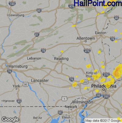 Hail Map for Reading, PA Region on July 31, 2019