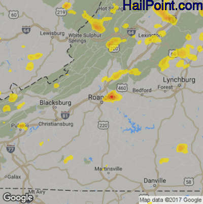 Hail Map for Roanoke, VA Region on July 31, 2019