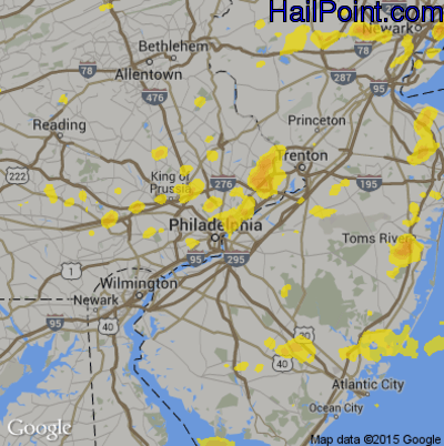 Hail Map for Philadelphia, PA Region on July 31, 2019