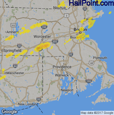 Hail Map for Woonsocket, RI Region on July 31, 2019