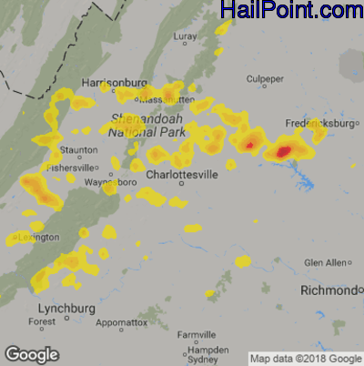 Hail Map for Charlotttesville, VA Region on July 31, 2019