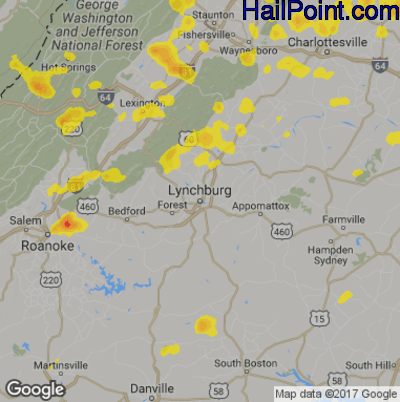 Hail Map for Lynchburg, VA Region on July 31, 2019