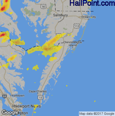 Hail Map for Parksley, DE Region on July 31, 2019 
