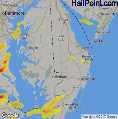 Hail Map for Seaford, DE Region on July 31, 2019