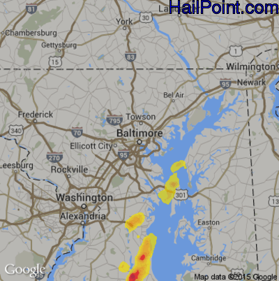 Hail Map for Baltimore, MD Region on July 31, 2019