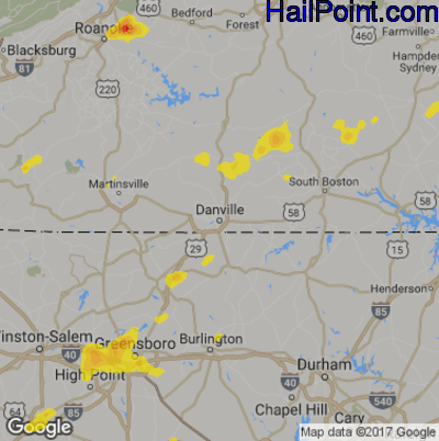 Hail Map for Danville, VA Region on July 31, 2019