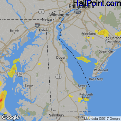 Hail Map for Dover, DE Region on July 31, 2019 