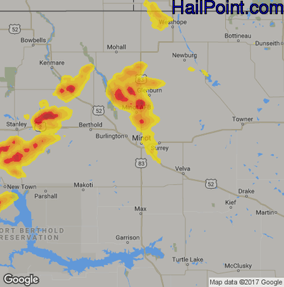 Hail Map for Minot, ND Region on July 31, 2019